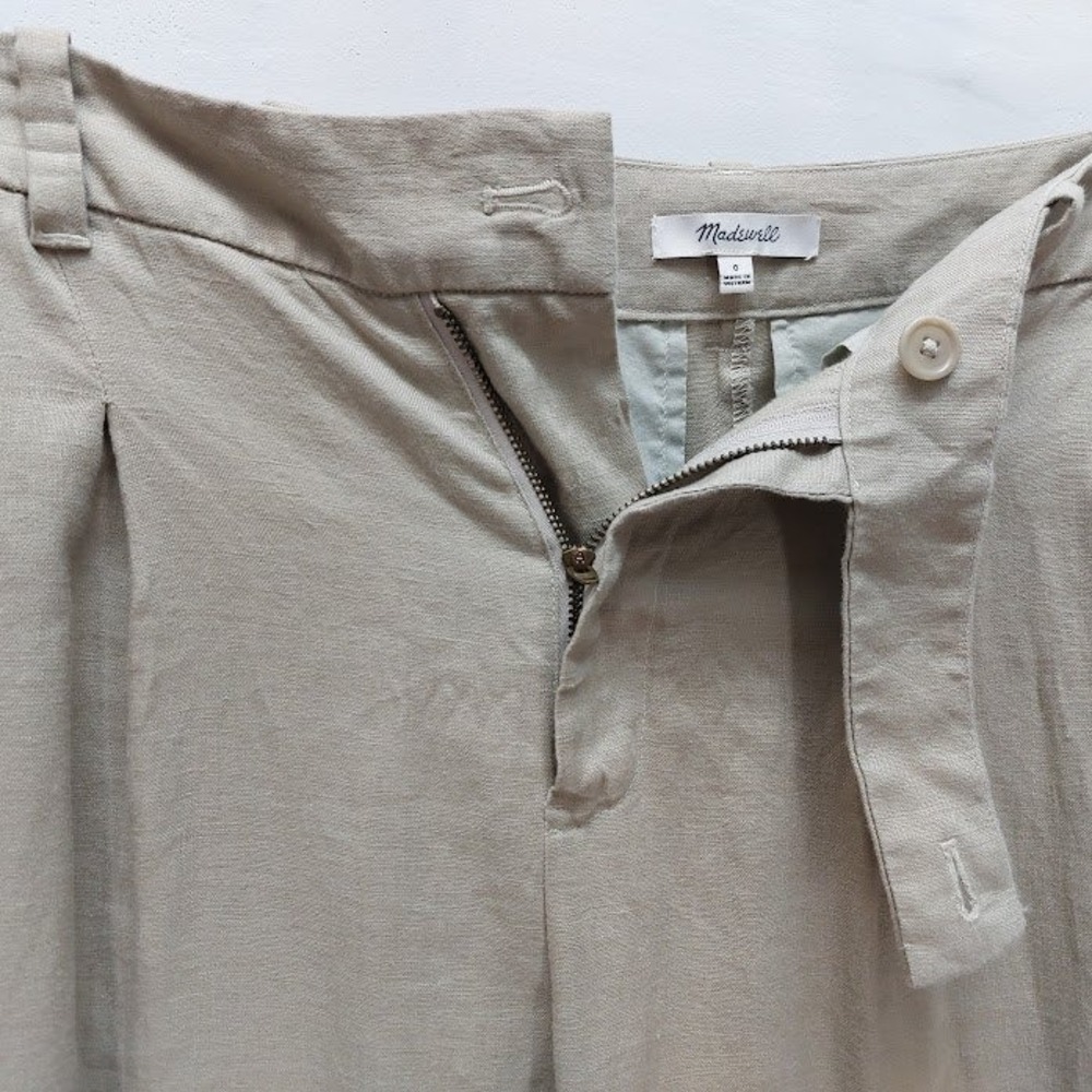 Madewell Linen Pleated Wide-Leg Pants Women's 0 Tan High Rise Cropped Coastal - Picture 5 of 9